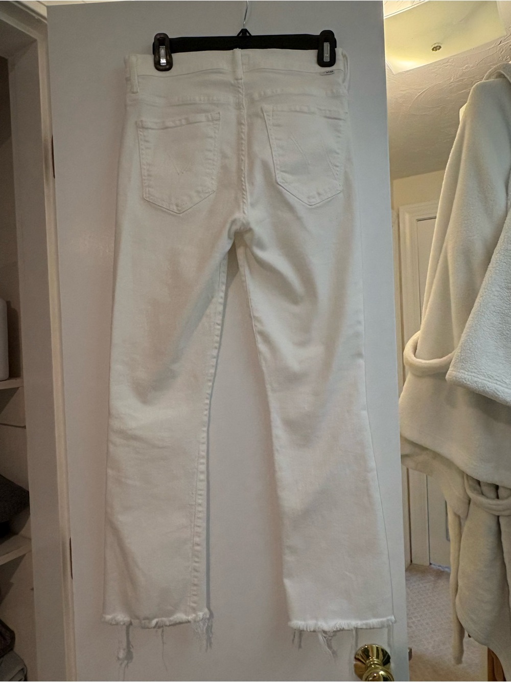 MOTHER White Wide-Leg Jeans with Raw Frayed Hem
